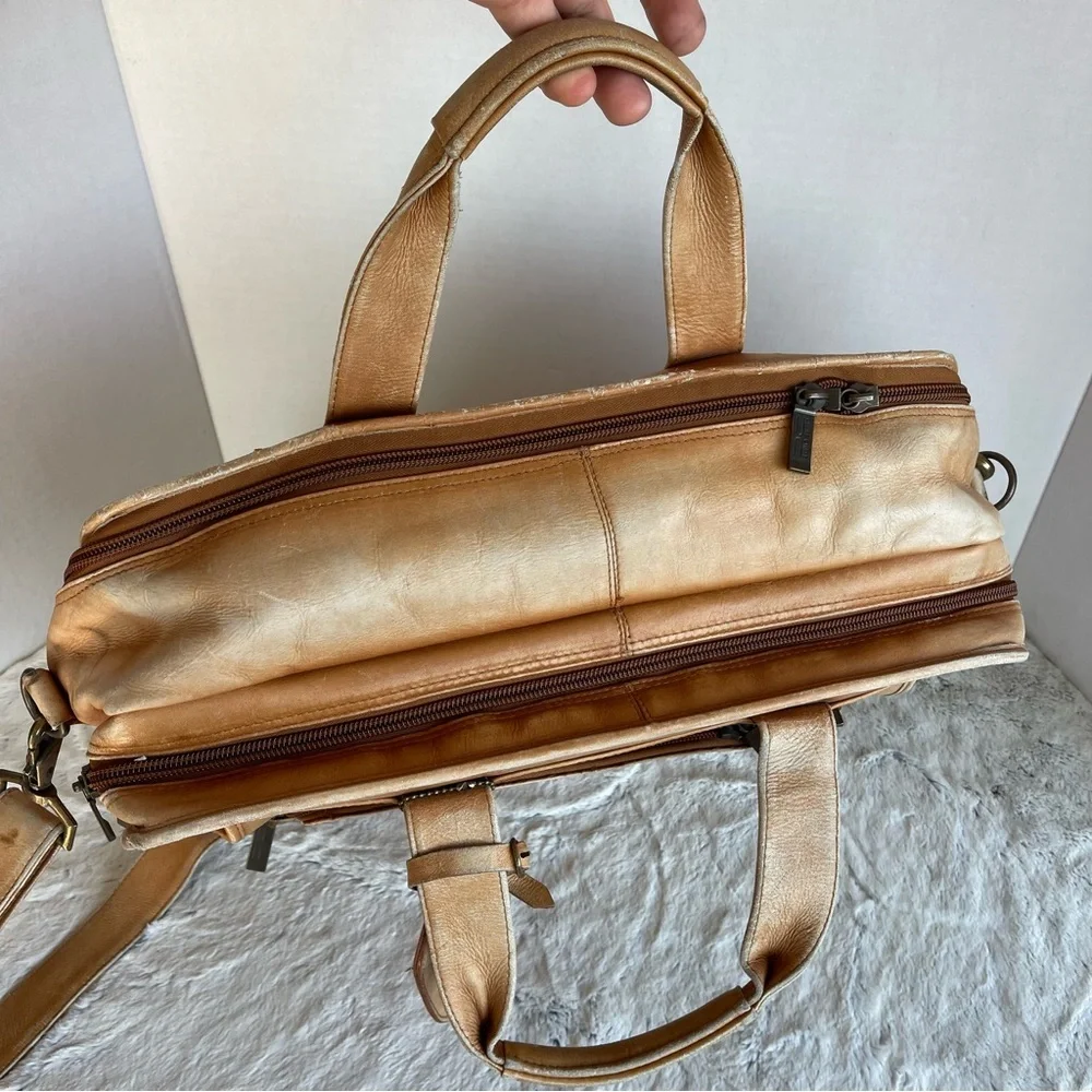 CLAIRE CHASE Genuine Leather Brown Briefcase Tan Leather Men's Bag